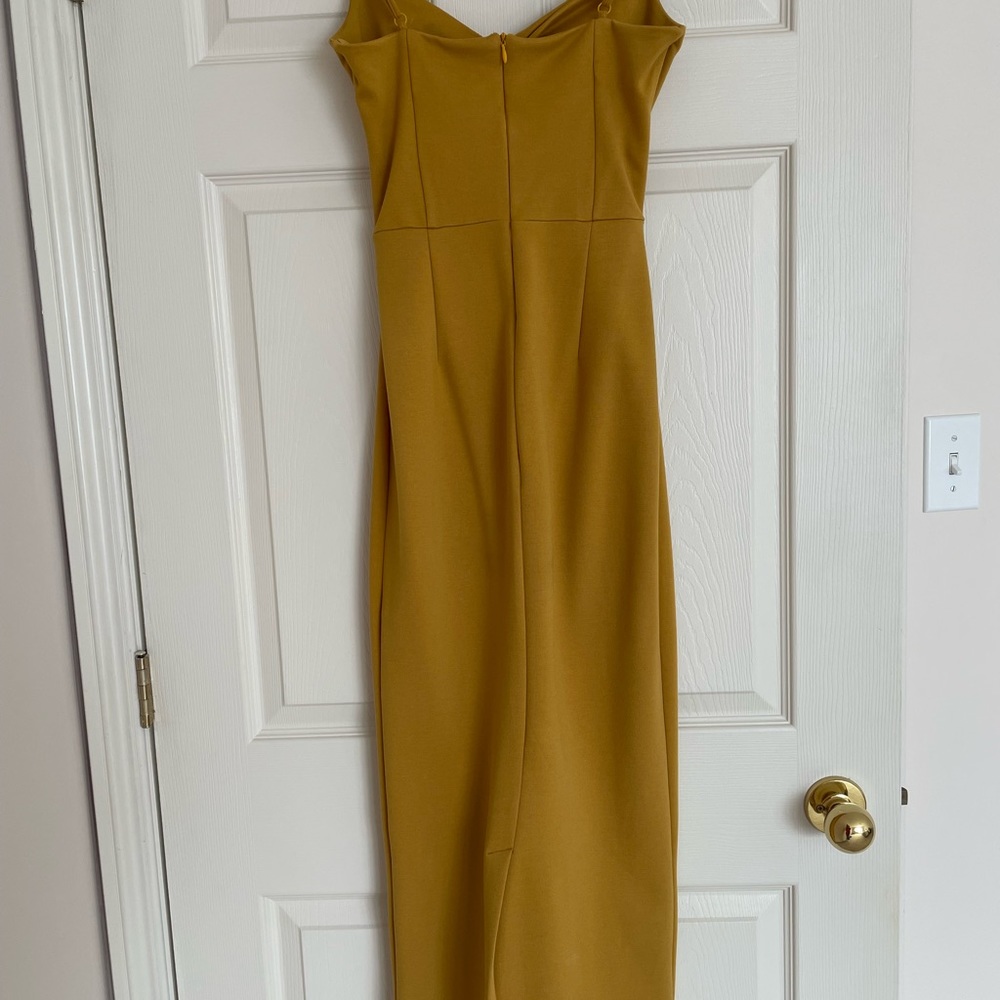 Calf Length Mustard Peekaboo Dress - Picture 2 of 4